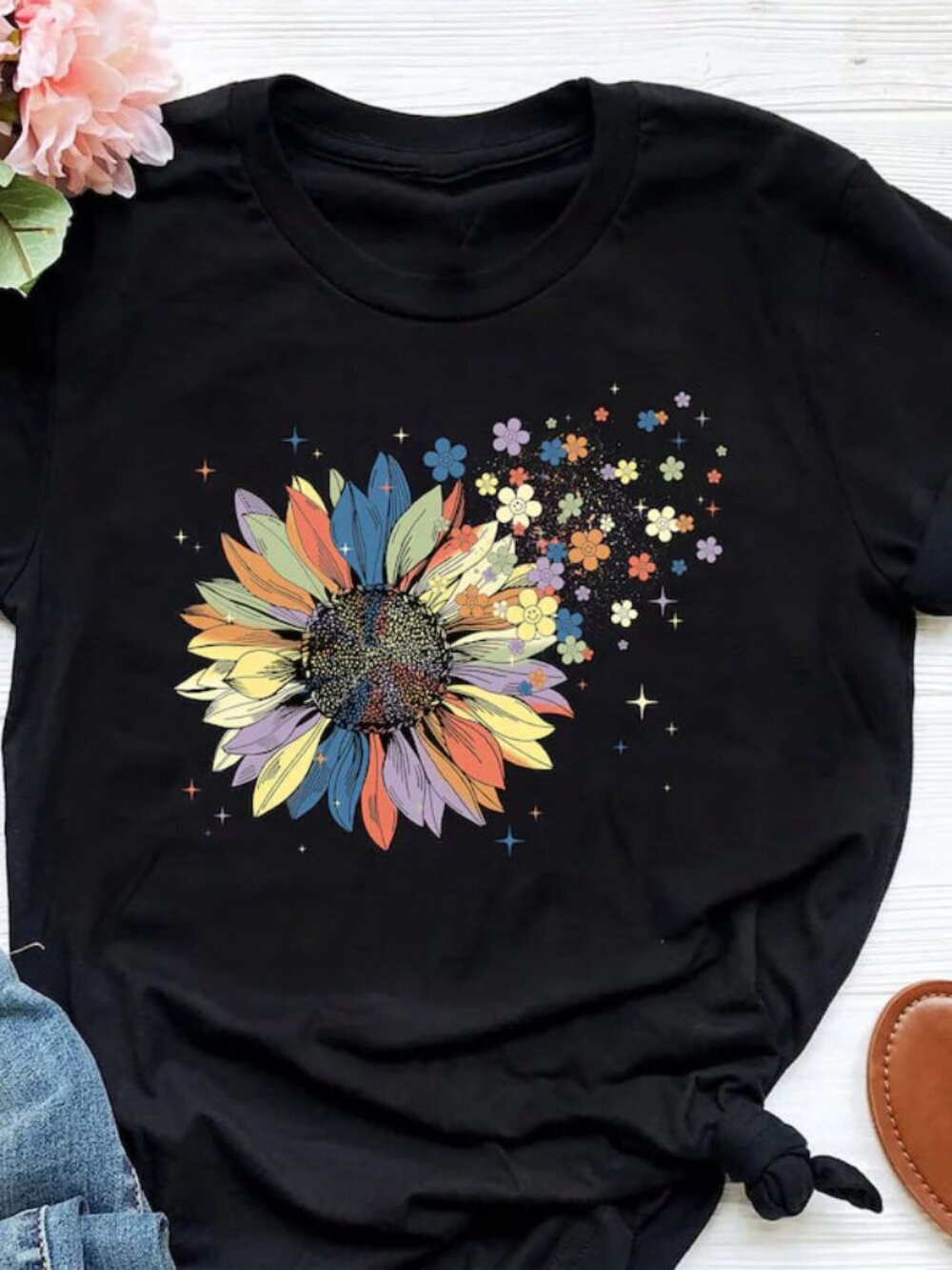 Graphic Rainbow Floral Tee, Pride Shirt, LGBTQ Shirt Gift